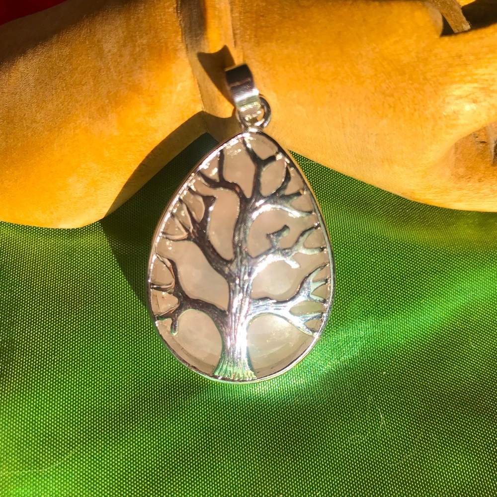 Rose quartz Tree of Life Sterling Silver Pendent